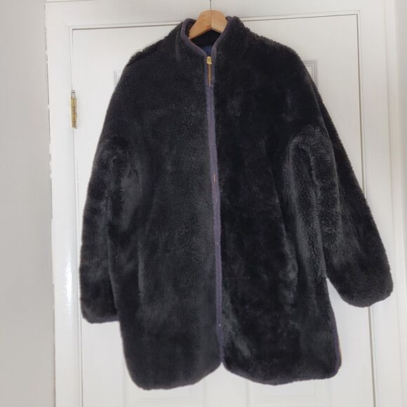 J.Crew‎ Zip-Up Plush Fleece Teddy Coat Size XL in Black Cozy Casual $228